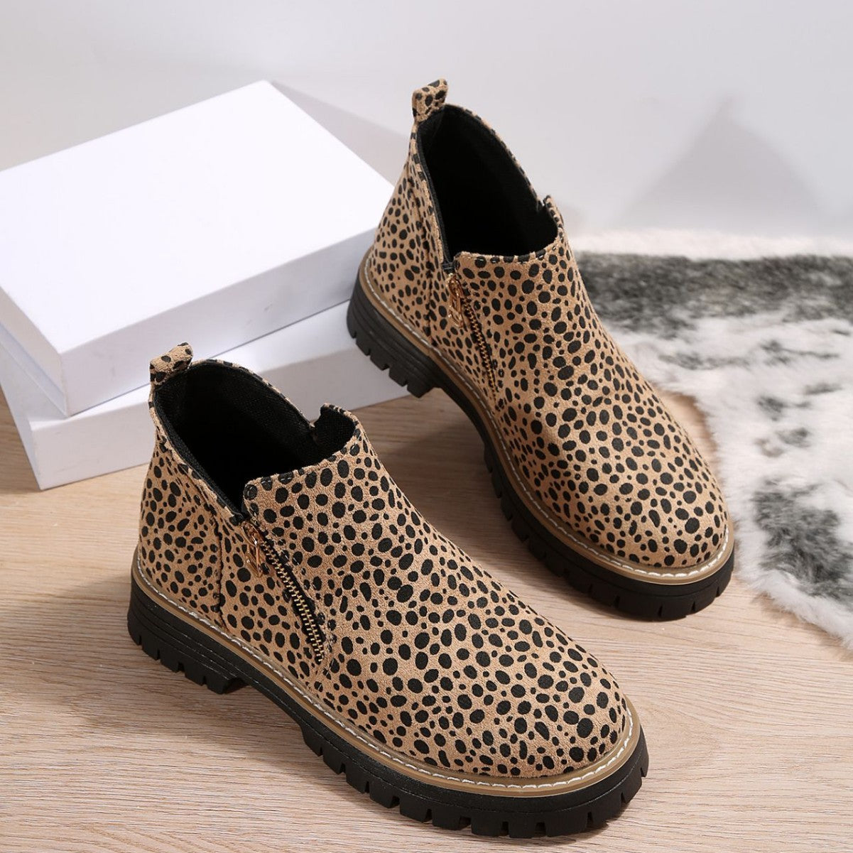 Leopard-Print Pointed-Toe Low-Top Fashion Boots For Women Versatile And Stylish