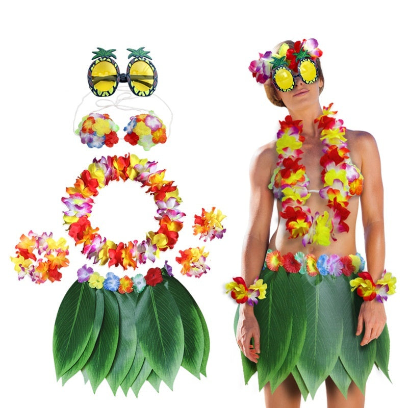 Party Hawaii Simulated Leaves Skirt Suit Dress Up Clothes