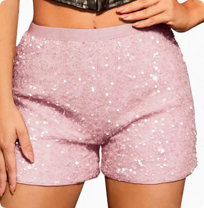 Fashion Shorts High Waist Pure Color Evening Show Slimming Sequined Women's Pants
