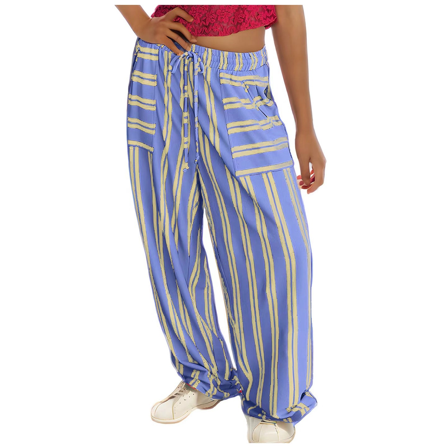 Drawstring High Waist Casual Belt Pocket Women