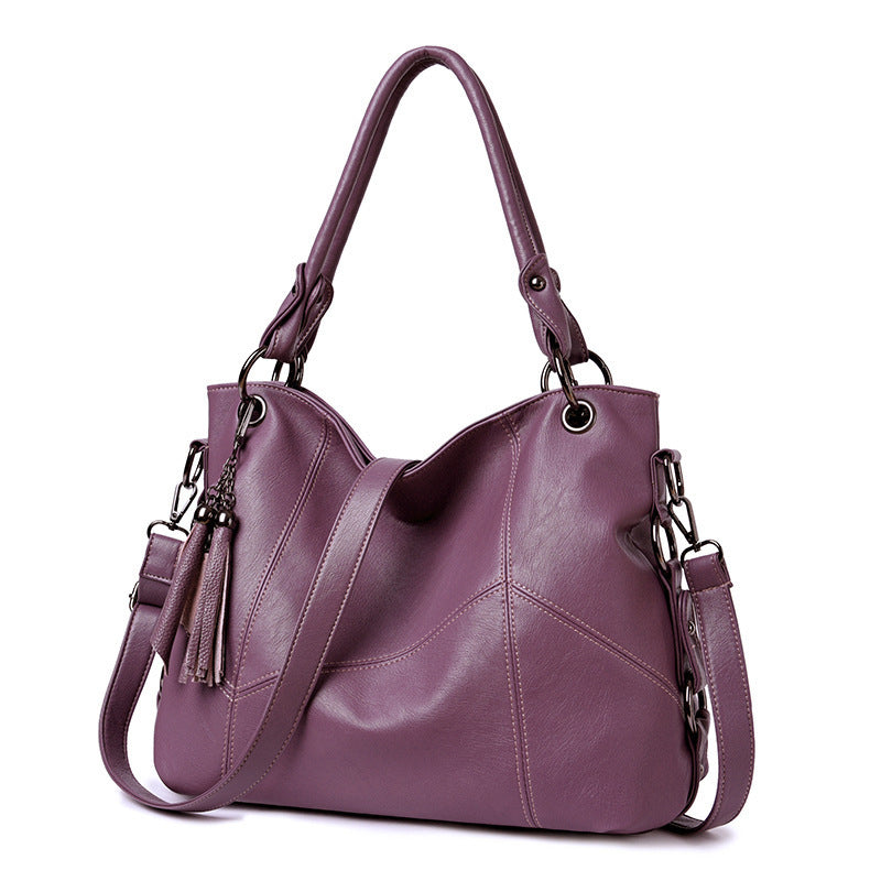 Fashion Stitching PU Tassel Portable Shoulder Crossbody Commuter Women's Bag