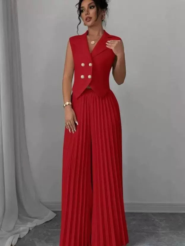 Vest And Pleated Skirt Pants Set For Women