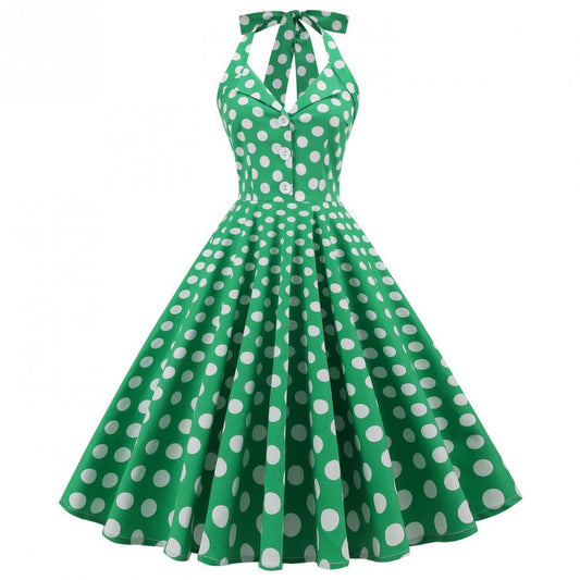 Womens Polka-Dot Halterneck Mid-Length Maxi Dress With Open Back