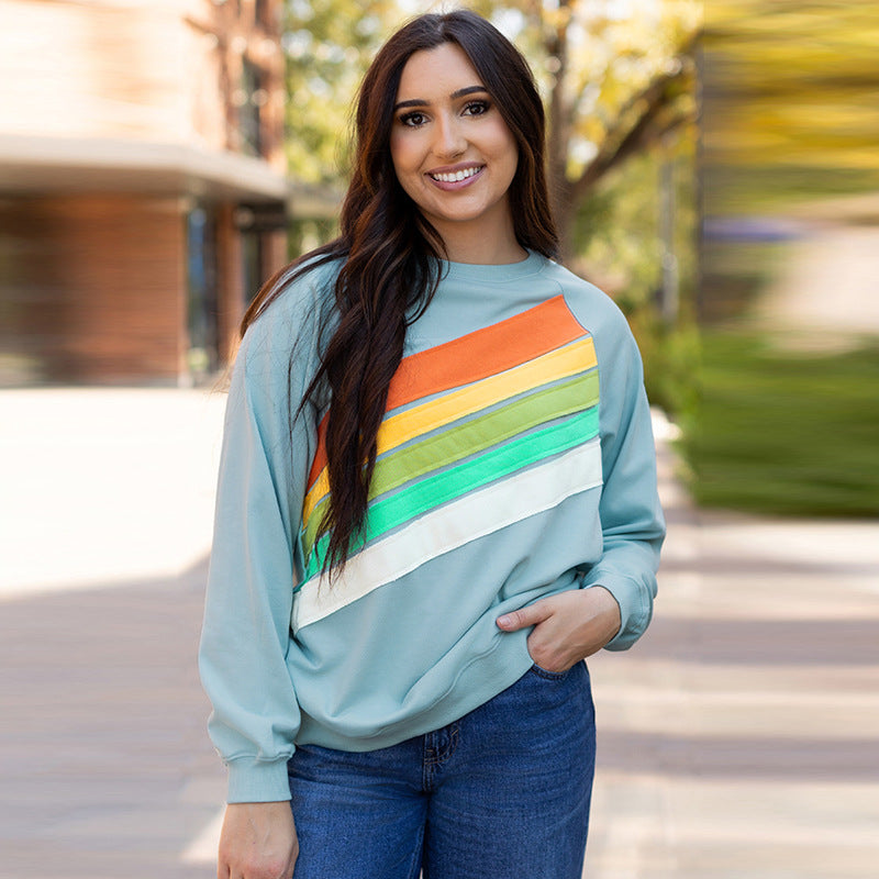 Regnbuestribet Pullover Afslappet Løs Langærmet Sweatshirt