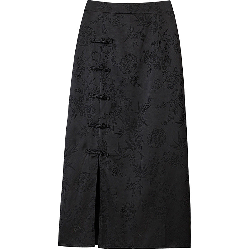 New Chinese-style Traditional Frog-button Retro Jacquard High-waisted Slimming Skirt
