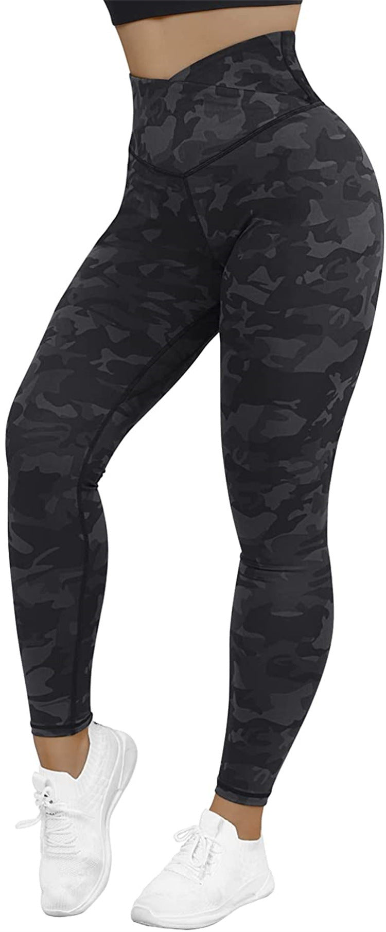 Cross Waist Hips Print Solid Color High Waist Bottoming Yoga Pants