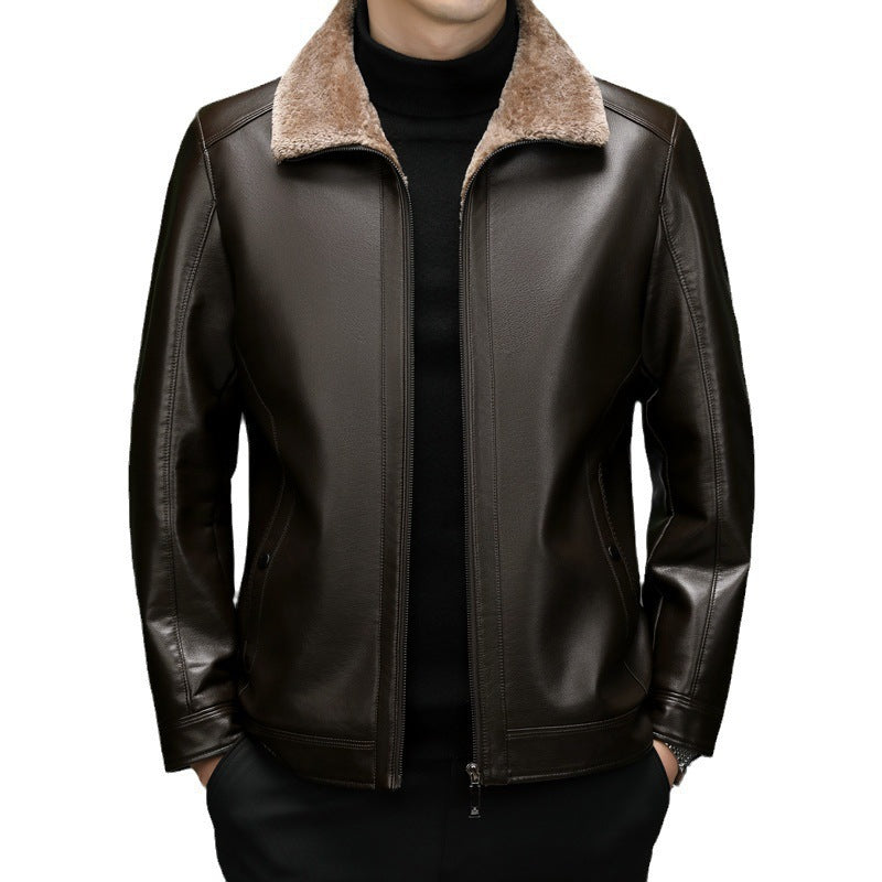 Middle-aged Plus Suede Winter One-piece Fur Men's Sheep Lapel Polo Coat