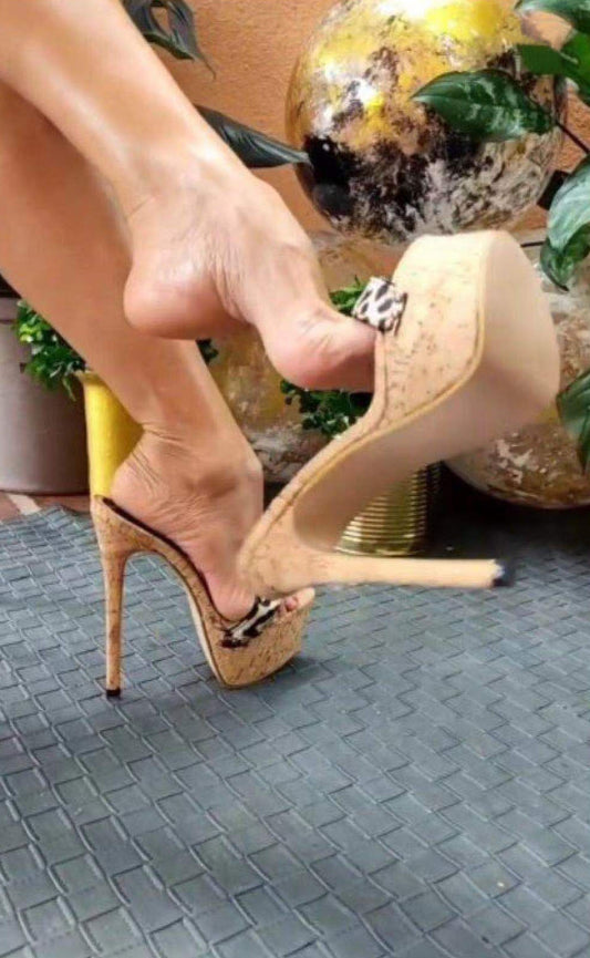 New Simple Leopard Print 16cm High Heel Slippers