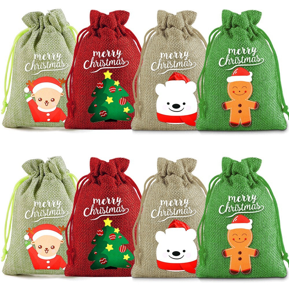 Christmas Linen Drawstring Bag