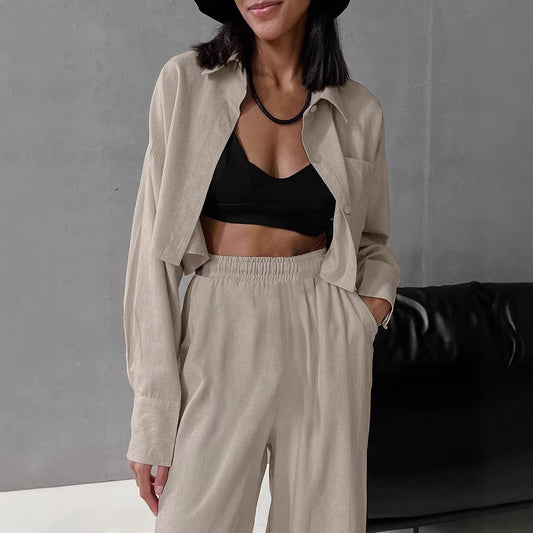 Womens Casual Fashion Shirt And Drawstring Pants Set