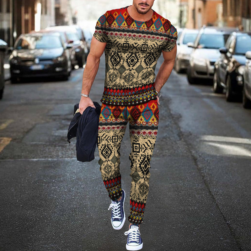 Fashion Sports Men Casual Short-sleeved T-shirt Trousers Suit