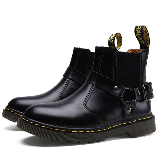 Flat Couple Leather Ring Motorcycle Boots