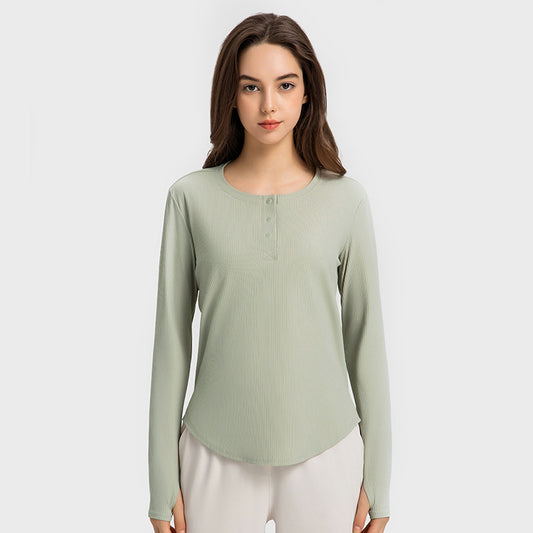 New Vertical Bar Thread 20 Loose Sports Long Sleeve Women's Fashion Casual Fitness Yoga Wear