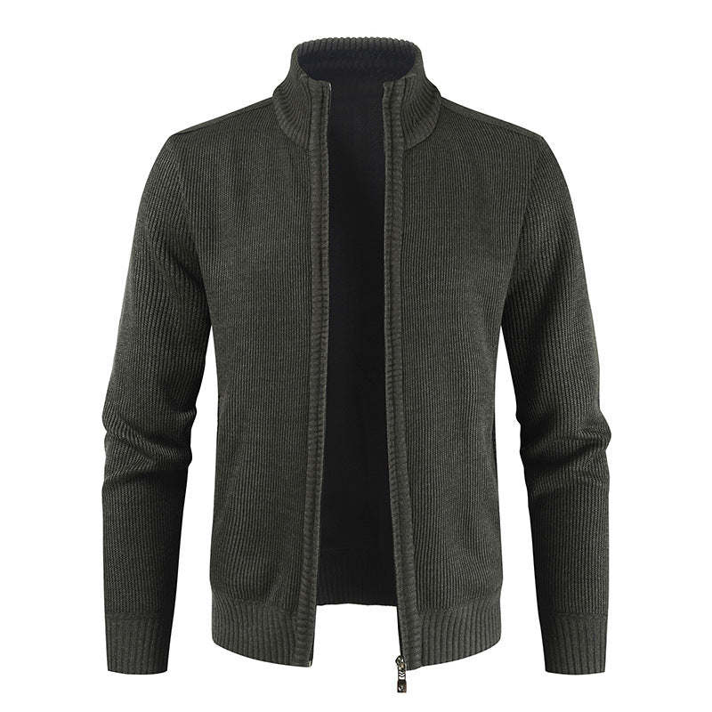 Autumn New Men's Cardigan Coat Casual Stand Collar Solid Color Men's Knitwear