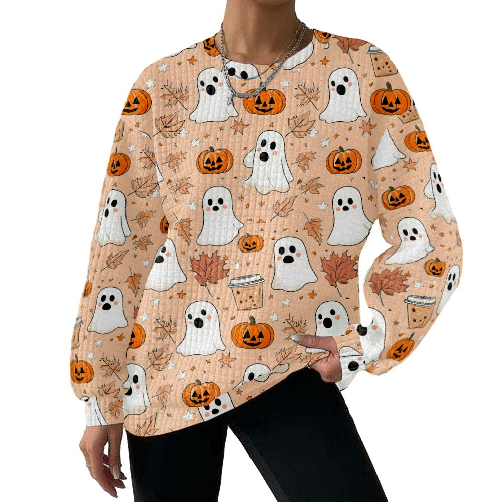 Digital Printing Pattern Shading Fashion Trend Round Neck Long Sleeve Sweater