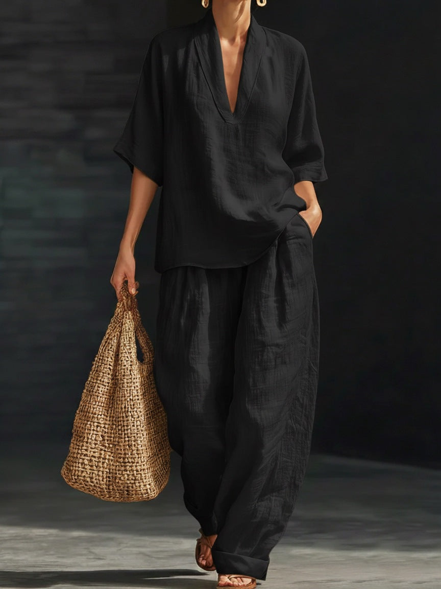 Women's Casual Simple Linen Two-Piece Set