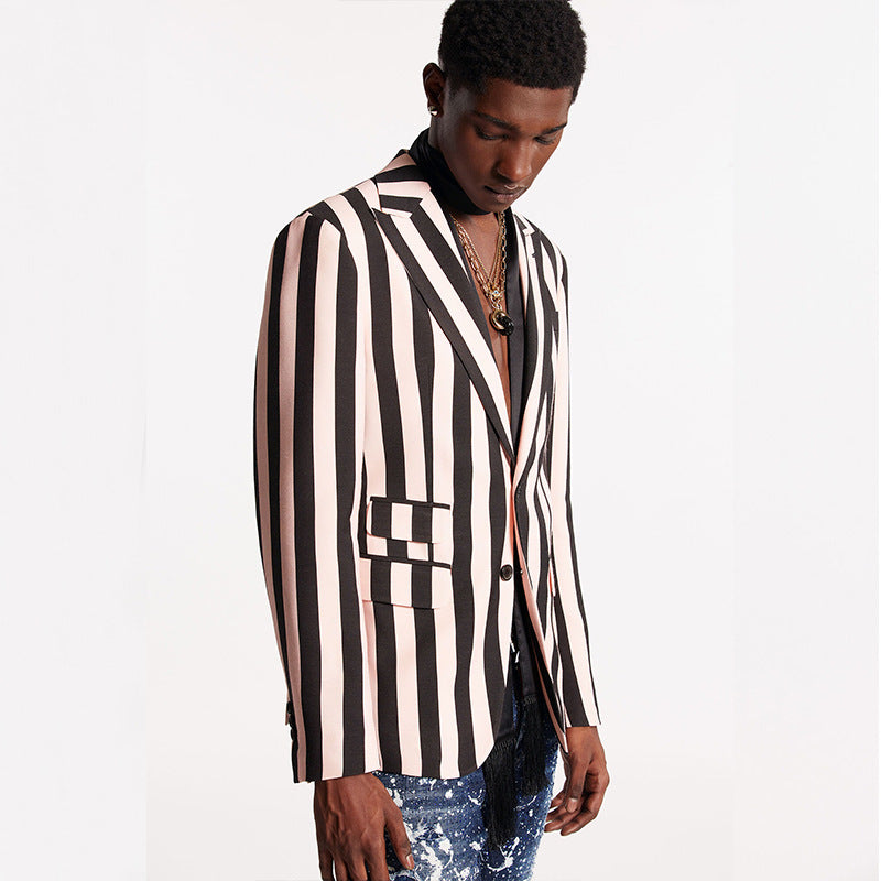 Men's Fashion Slim-fitting Loose Long-sleeved Jacket Striped Top