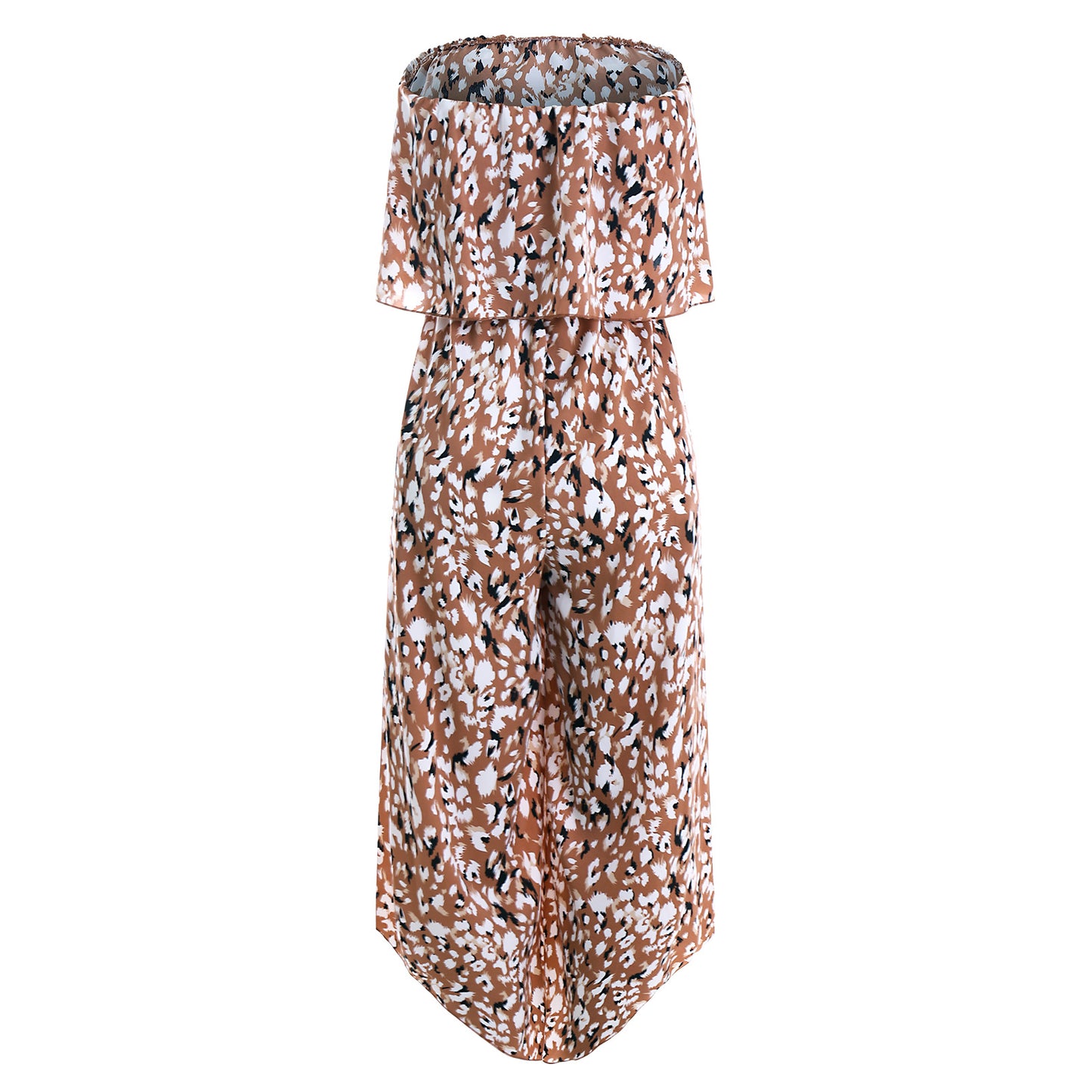 Women's Off Shoulder Chiffon Floral Jumpsuit Loose Wide Leg Pants