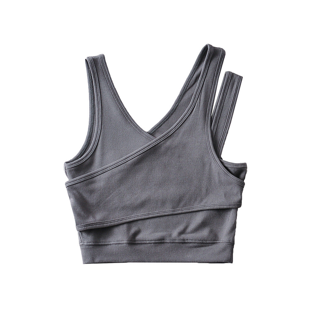 Solid False Two-piece Diagonal Shoulder Strap Short Vest