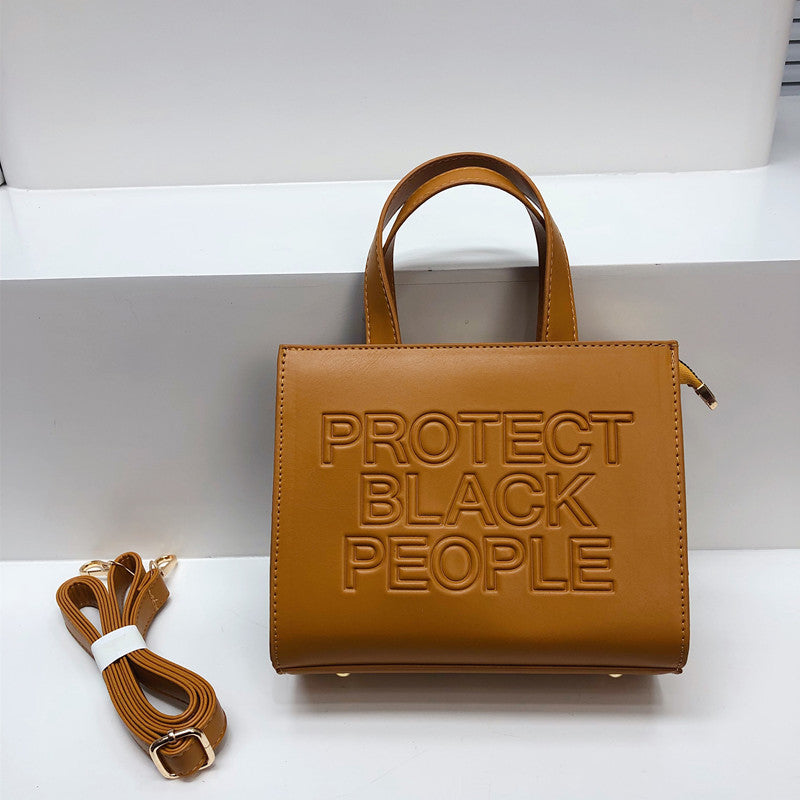 Small Square Bag Simple Casual Texture Shoulder Messenger Bag PU Leather Embossed Letters