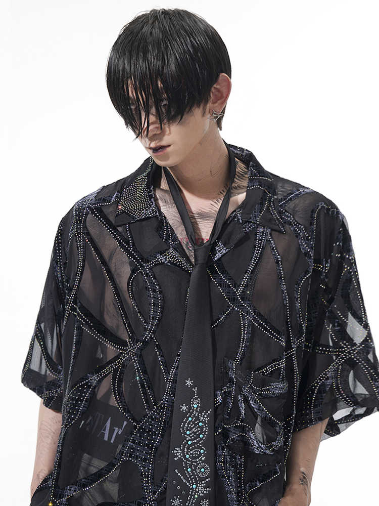 Lightweight Translucent Snake Pattern Short-sleeved Shirt For Men