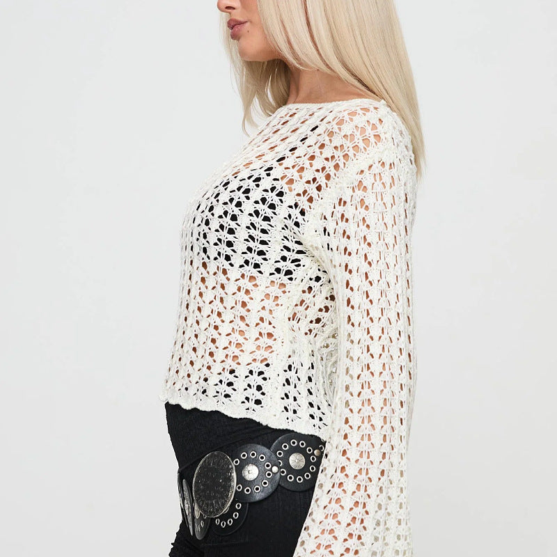 Women's Knitted Top Hollow-out Hook Flower