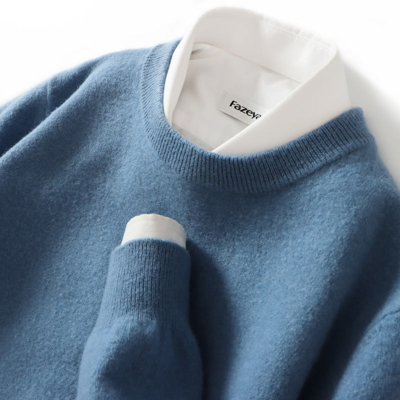 Men's Loose Round Neck Solid Color Sweater Cashmere Knitted