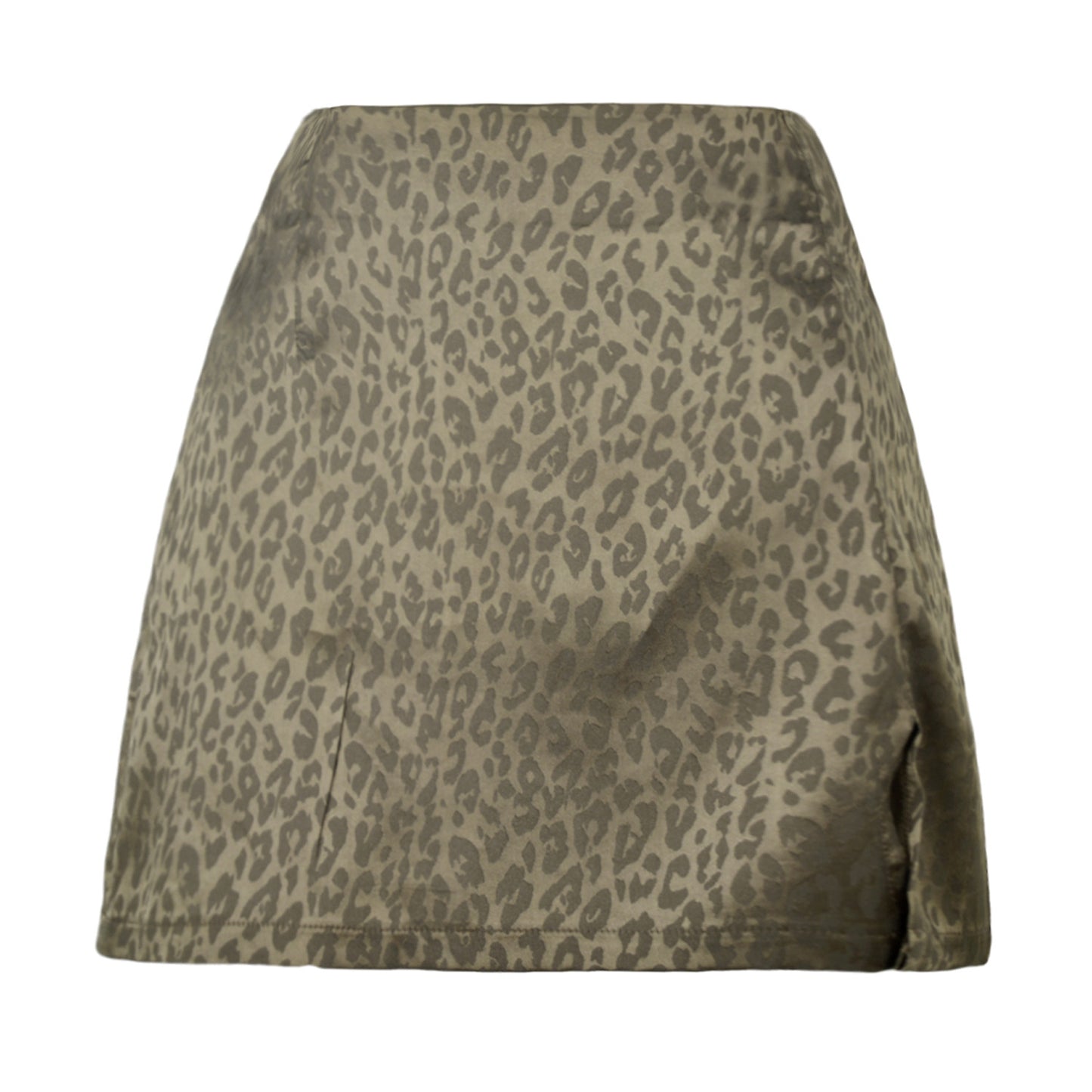 Dame nederdel med høj talje, slids, leopardprint og jacquardmønster