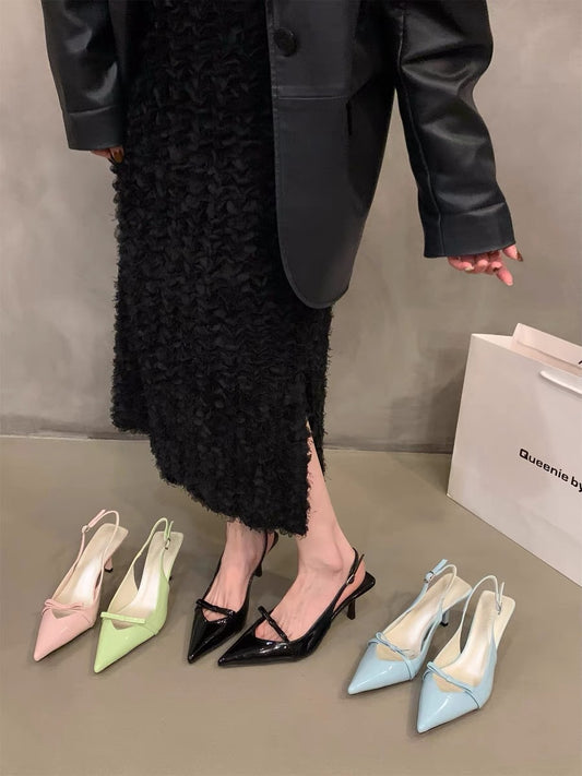 Summer Bow One-Strap Thin Heel Sandals, Sweet Backless Single Shoes, New Arrival