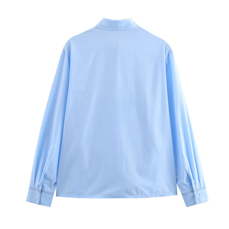 European And American Style French Fashion Waist Button Decoration Oxford Shirt