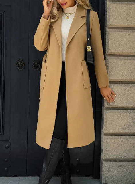 Women's Woolen Simple Lace Waist-tied Coat