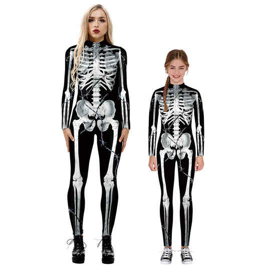 Skeleton Digital Printing Wansheng Tight Long Sleeve Jumpsuit