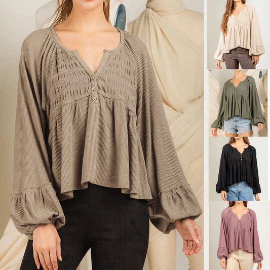 Women's Fashionable Pleated Sunken Stripe Knitted Bottoming Shirt