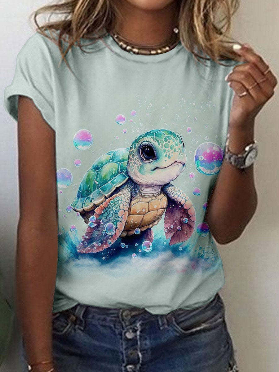 Cute Owl Pattern 3D Printed Round Neck Short Sleeve