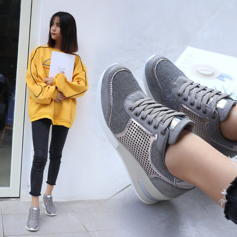 Women's Casual Wedge Heel Mesh Front Lace Up Flat Shoes