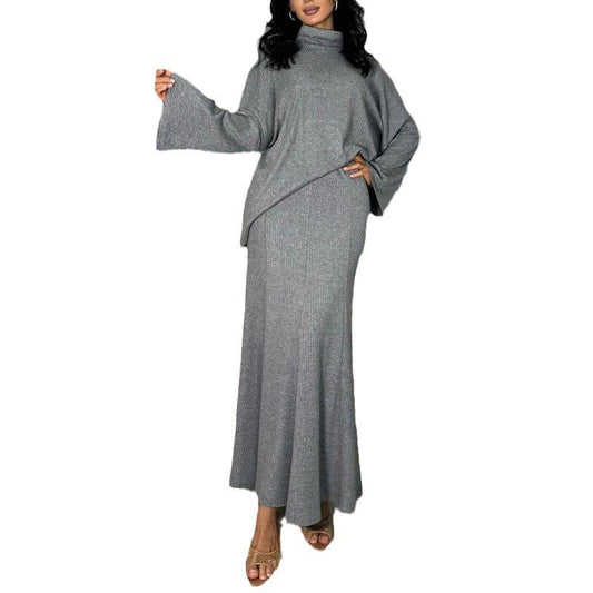Turtleneck  Loose-Fit Knitted Skirt And Top Two-Piece Set For FallWinter