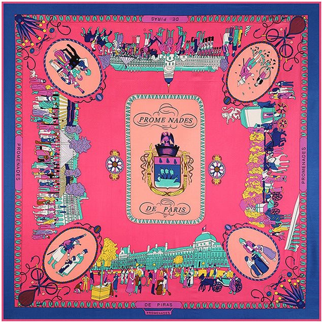 Floral Carriage Twill Large Square Silk Scarf Sunscreen Shawl