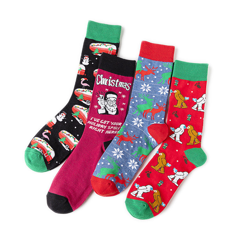 Cotton Cartoon Men's Personalized Christmas Mid-calf Socks