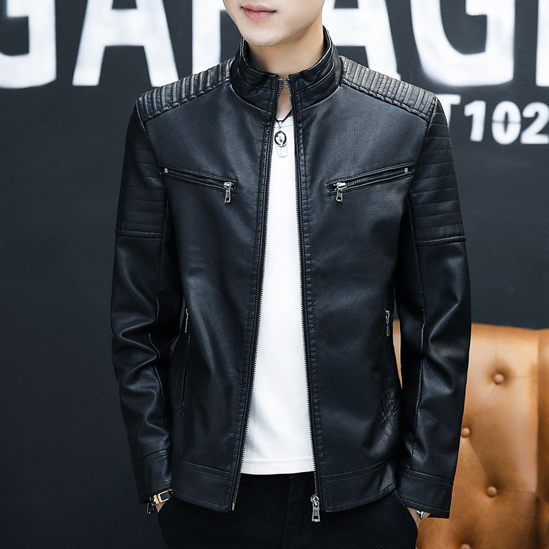 Youth Motorcycle Pu Leather Stand Collar Jacket