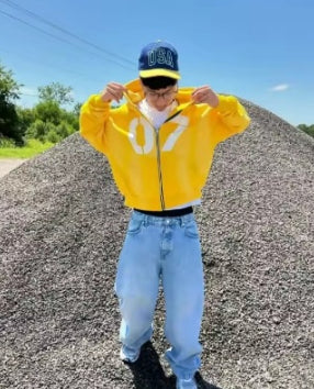 Loose Sweater Suit Men's And Women's Maychao Hip Hop Sports Zipper Hooded Sweater Pants Suit