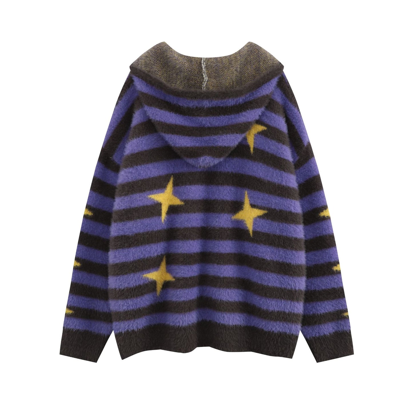 Idle Style Loose Red Striped Hooded Zip Cardigan Sweater Coat