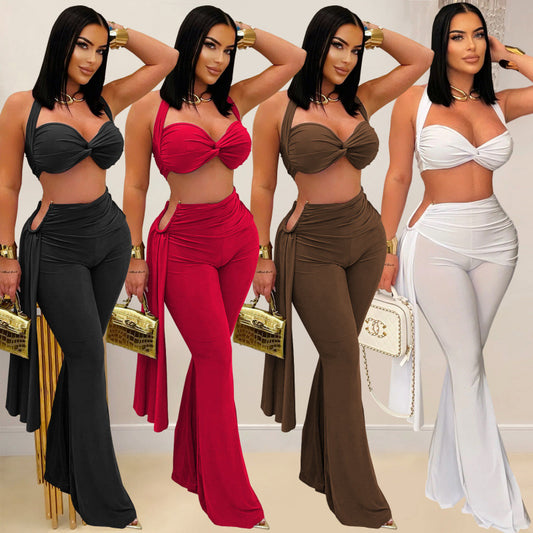 Sexy Temperament Comfortable Casual Summer Tube Top Tie-dye Solid Color Pants Suit