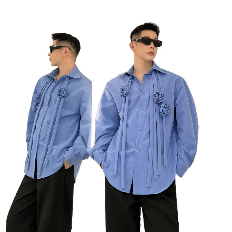 Fashionable Ribbon-trimmed, 3D Floral Blouse With A Relaxed Fit