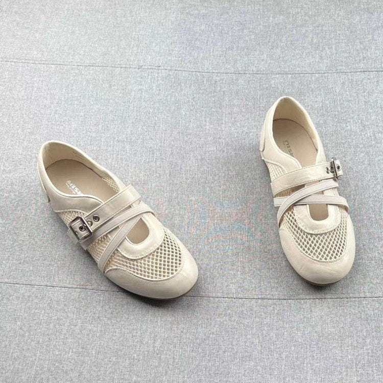 Summer New Korean Style Hollow Mesh Mary Jane Shoes For Women, Fashion Versatile Comfort Soft Flat Loafers