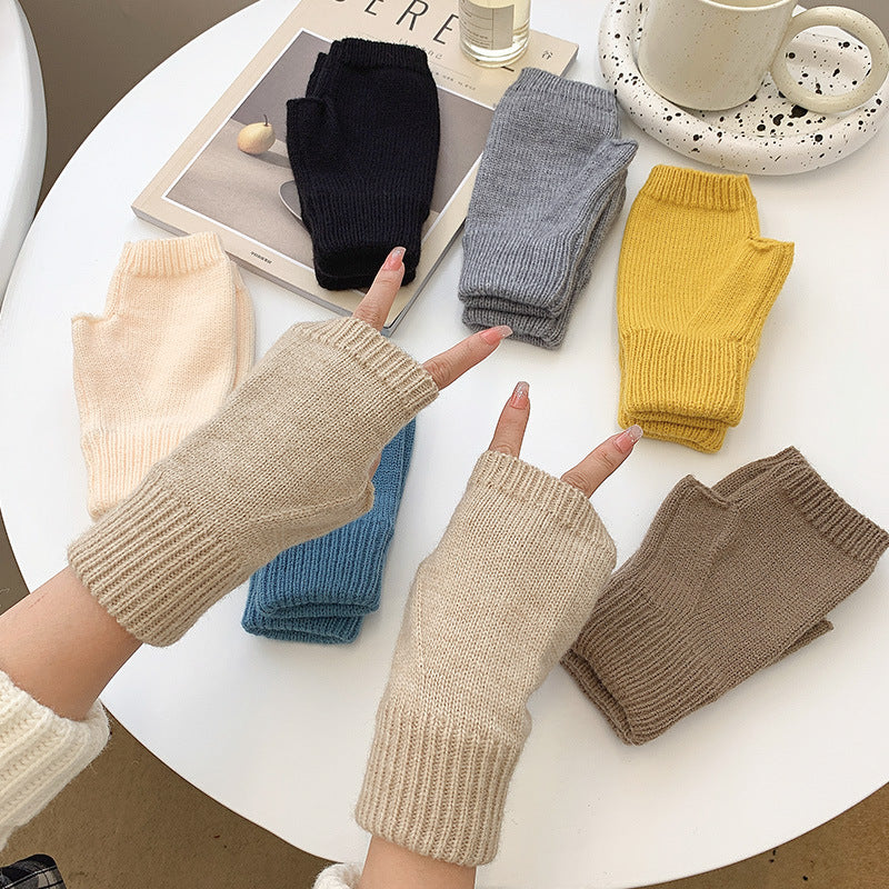Women's Warm Knitting Wool Half Finger Gloves