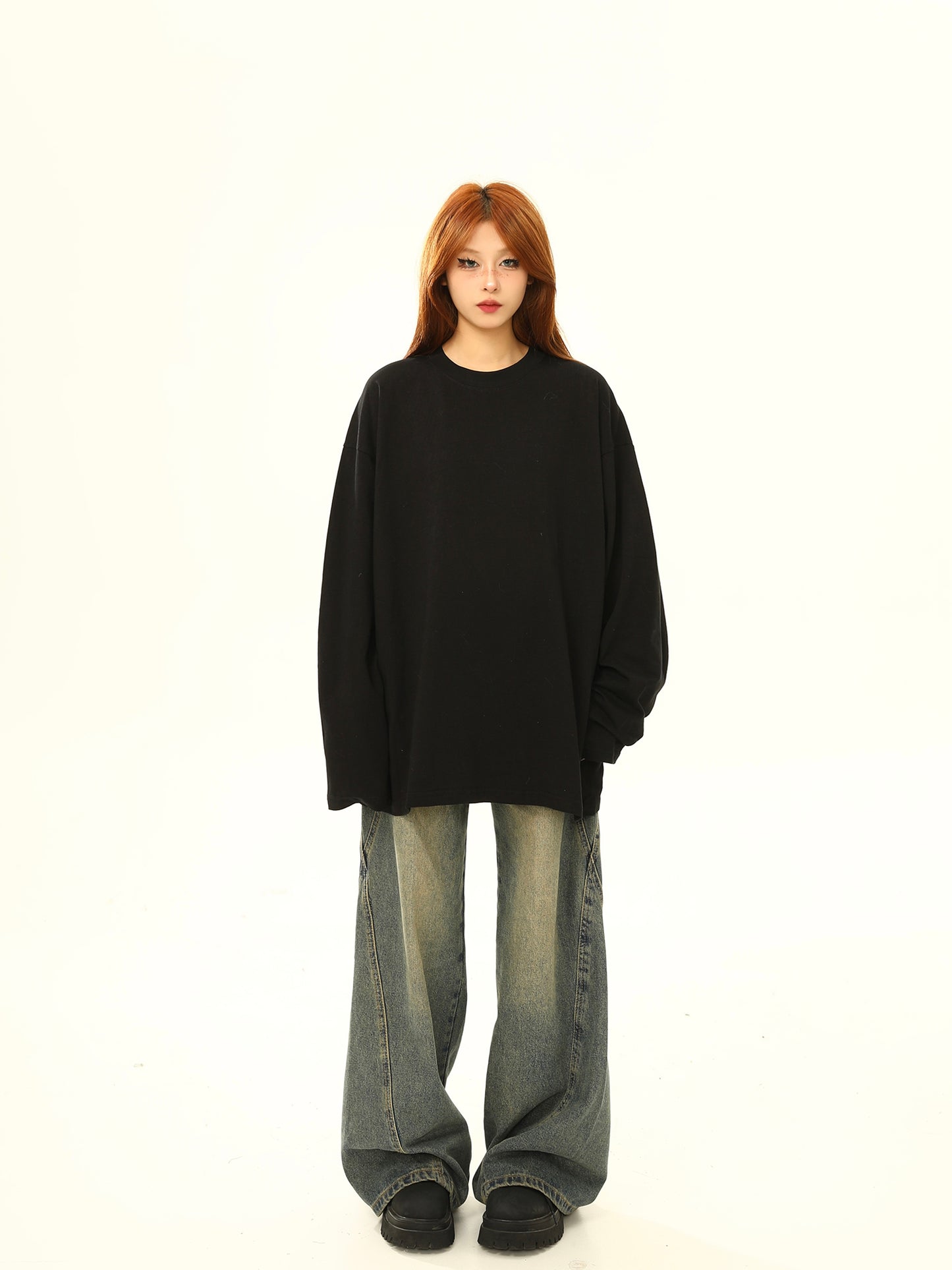 Pure Cotton Long Sleeve 300g Heavy Base Shirt Solid Color T-shirt