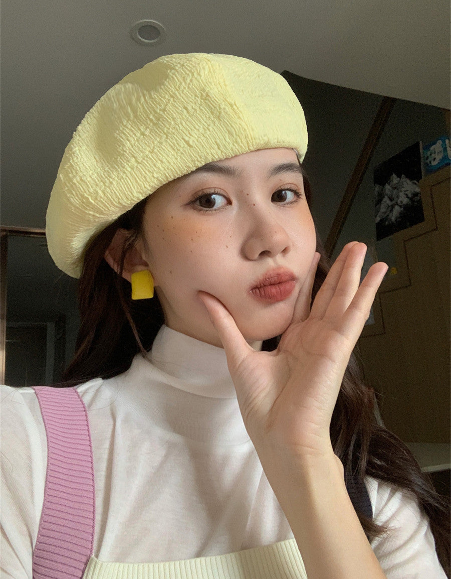 Face-looking Small Beret Children's Pleated Seersucker