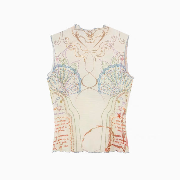 Ocean Printed Mesh Sleeveless Vest