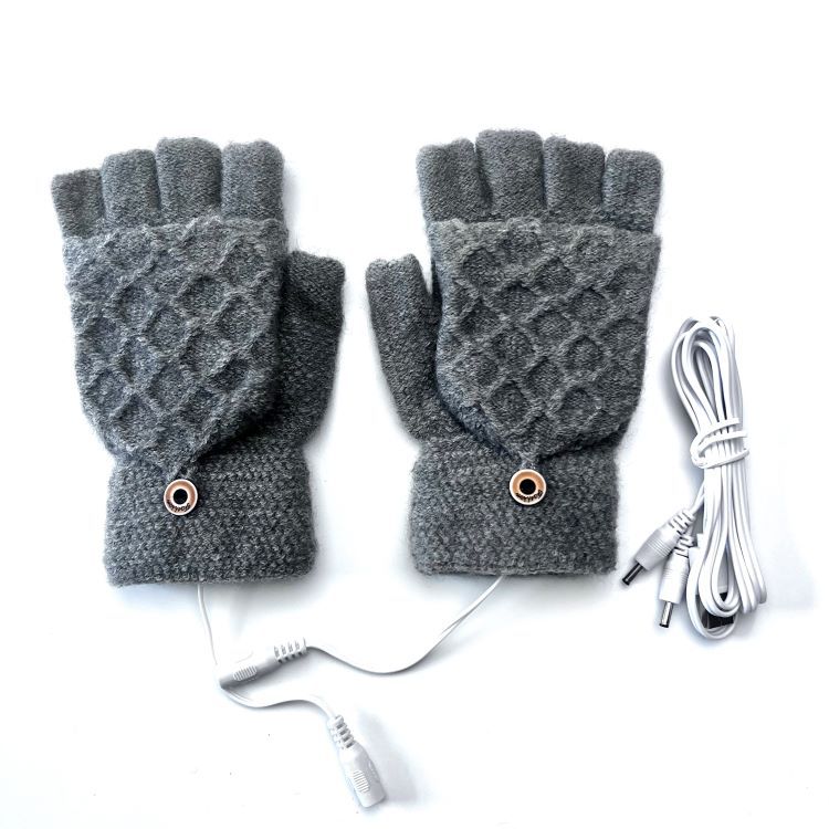 USB-strikkede jacquard-halvfinger-flip-elhandsker