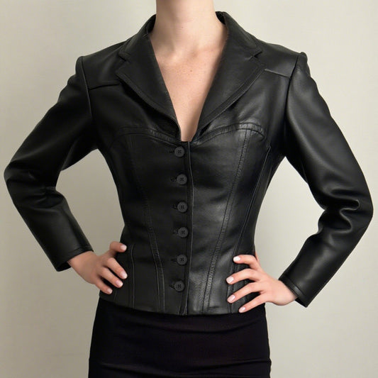 Dark Style Spicy Girl Short Style Lapel V-neck Leather Jacket For Women
